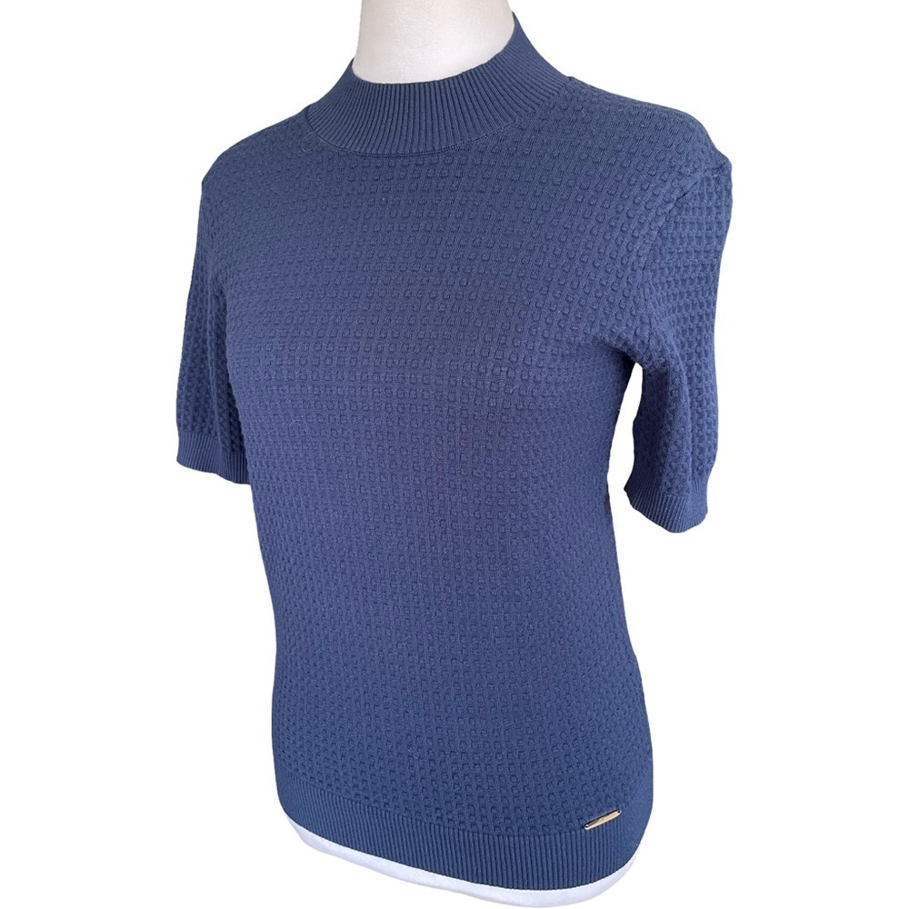 Elie Tahari Navy Blue Short Sleeve Knit Sweater Women’s Small Petite